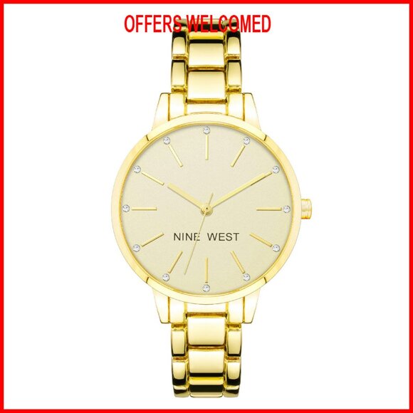 Gold-Tone Crystal Accent Watch, 36mm Case, Adjustable Bracelet